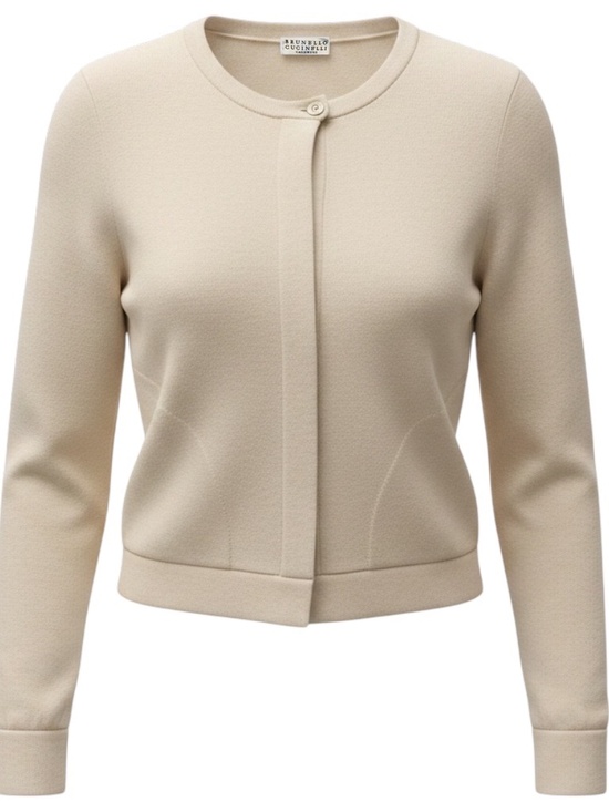 Brunello Cucinelli Sweaters - BRUNELLO CUCINELLI OAT BEIGE CASHMERE KNIT CARDIGAN SWEATER